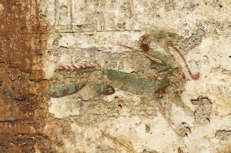 2019年12月に撮影された、高松塚古墳壁画の青竜(文化庁提供)