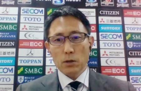 オンラインで記者会見するサンウルブズの渡瀬裕司CEO=2日